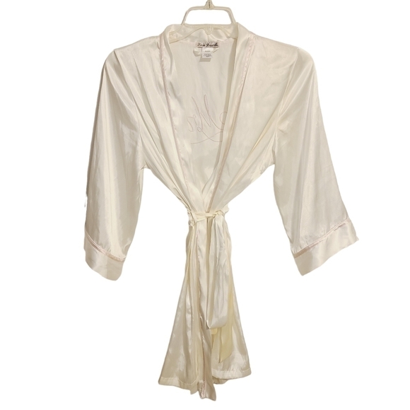 Linea Donatella | Bride's "Mrs." Cream and Pink Belted Robe (Size Large) - Picture 1 of 15